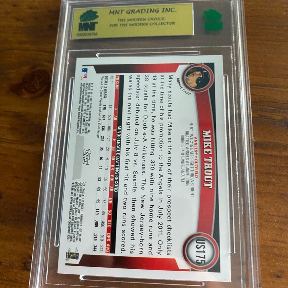 Mike Trout Topps rookie card graded 9 gem mint